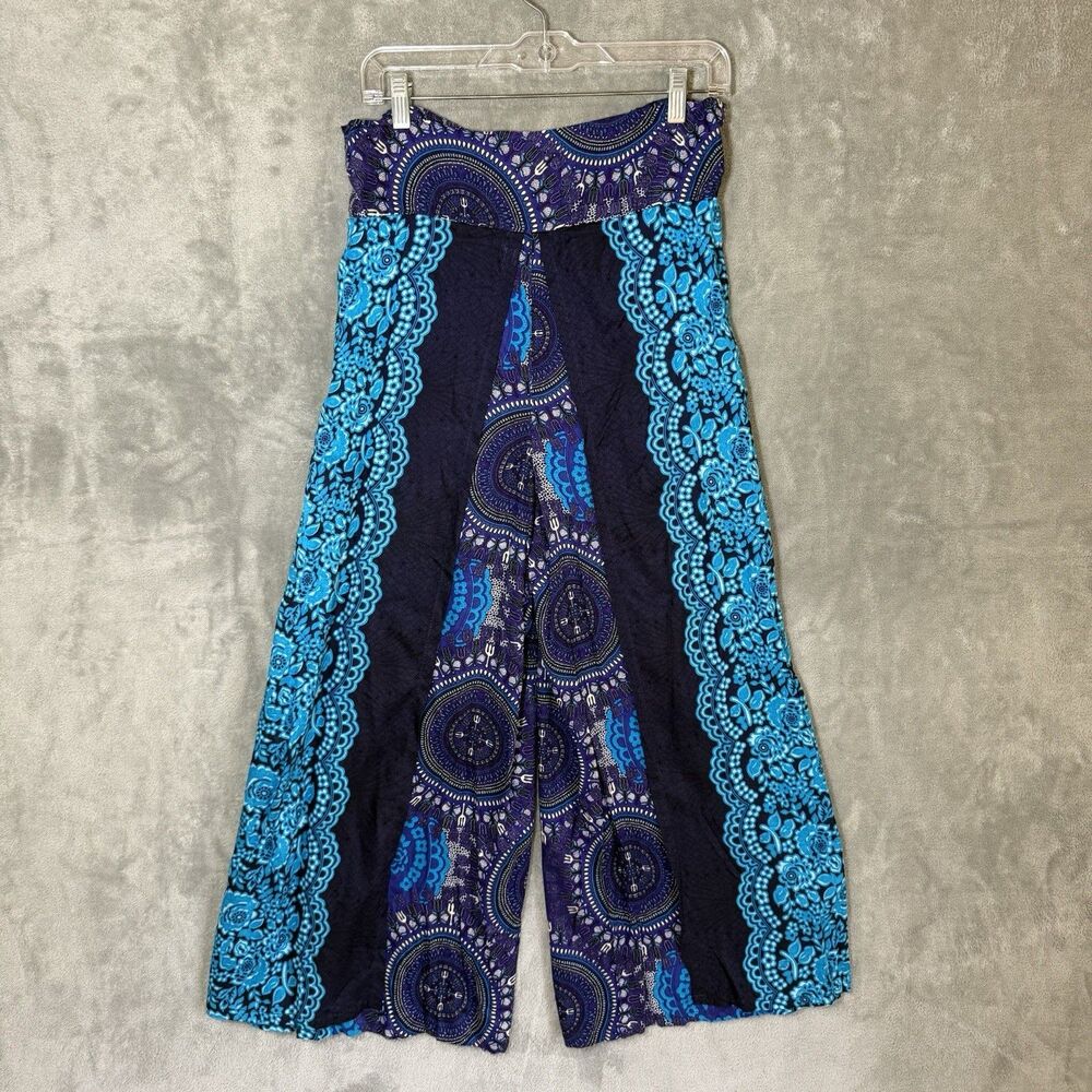 Blue Gecko Bohemian Harem Lounge XL Pants Rayon Blue Purple Festival Palazzo